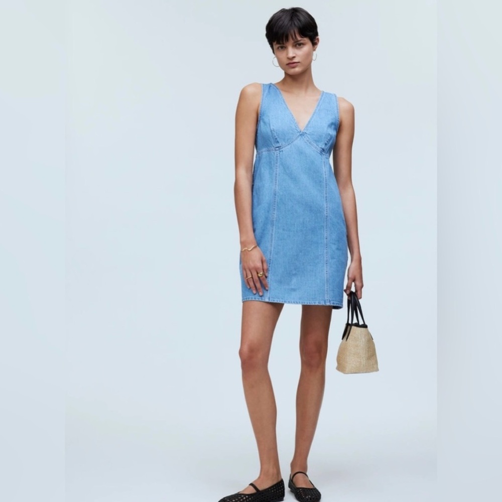 Madewell Light Blue V-Neck Mini Denim Dress